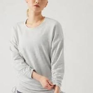 ATHLETA Women’s Light Gray Heather Long Sleeve Lombard Ruched Sweatshirt Size Me